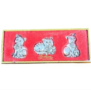 Gorham Silver Plate Beautiful Cat Ornaments 3 Christmas Tree Cats Holiday Ribbon
